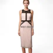Topshop High Neck Geo Lace Mesh Midi Dress in Pale Blush Light Pink Black Size 4