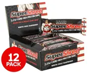 12 x Max's Super Shred Low Carb High Protein Bar 60g - White Choc Raspberry