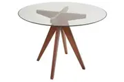 SK Designer Living | Replica Jean Prouve Inspired Round Glass Dining Table | Walnut Legs | 100cm