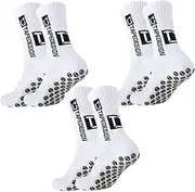 [HSKRKOW] Football Socks 3 Pairs Non-Slip Football Socks, Football Socks for Men and Women, Children - Non-Slip Grip Socks Football - Sports Socks Breathable 38-44 Size (White)
