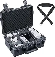 Lykus Titan MM410 Waterproof Hard Case for DJI Mini 4 Pro/Mini 3/Pro and RC2/RC/RC-N2/N1, Black with Shoulder Strap, Support 7 Batteries and RC Lanyard [CASE ONLY]