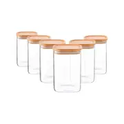 Argon Tableware Square Glass Storage Jars with Wooden Lids - 1.1 Litre - Pack of 6