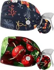 [YTYVAGT] 2-Pc,Nurse Scrub Caps,Scrub Hats with Buttons and Cotton Sweatband,Festive Winter Pattern Christmas