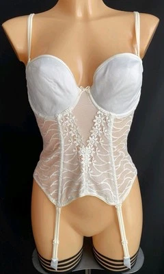 Passionata Cami Suspender Ivory Sheer Mesh Floral & Geometric Embroidery 32C New