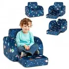 3-in-1 Convertible Kid Sofa Bed Flip-Out Chair Lounger for Toddler-Blue - Color: