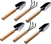 Happyyami 6Pcs Mini Gardening Tools Set with Wooden Handle Rake Spade and Shovel for Indoor Plants and Gardens for Excavation Weeding and Transplanting Tasks