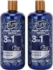 3-in-1 Men's Shower Gel, Shampoo and Face Wash - Paraben & Sulfate Free, Keeps You Fresh All Day! 2 Pack.
