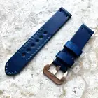 Blue Handmade Leather Band Strap Compatible with Fitbit Versa 3 4 and Sense 2