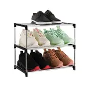 Stackable Small Shoe Rack, Lightweight Shoe Shelf Storage 3-Tier Black