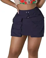 [Hafailia] Cargo Skirts for Women - Y2K Casual High Waisted Bodycon Pencil Mini Skirts with Drawstring and Pockets