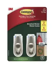 Command Damage-Free Hanging Metal Hooks, 2 pk. - Brushed Metal