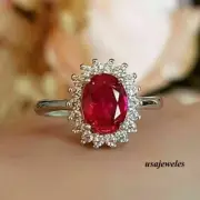 2.40CT Oval Cut Red Ruby Engagement Wedding Halo Jewelry Ring 14K White Gold FN