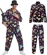 [SlowTon] Women Men 80s 90s Costume - Retro Tracksuit Set Lightweight Long Sleeve Zippered Jacket Pant Set, Fashion Disco Clothing Outfit Sportswear Hip Hop Tracksuit for Rock Festivals Carnival Party