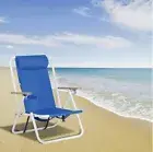 Portable Folding Backpack Beach Chair Blue Solid Camping /w Pillow & Cup Holder