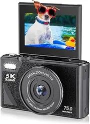 5K Digital Camera, 75MP Cameras for Photography with 18X Optical Zoom & Autofocus, WiFi Vlogging Camera for YouTube Video, Dual-Lens (Black)