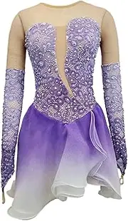 [Zagitova] Figure Skating Dress for Girls Women's Printing Patchwork Ice Competition Dance Wear with Shiny Rhinestone