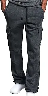 [Generic] Mens Drawstring Cargo Sweatpants Loose Fit Sweat Pants with Pocket Comfy Open Bottom Flap Athletic Jogger Cargo Pants