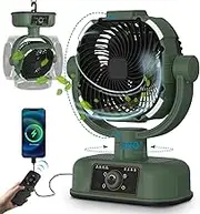 AMZHOOZ 3D Auto 360 Degree Oscillating Head LED Lights Mute Air Circulation Fan,20000 mAh Battery,With Remote Control,Stepless Variable Speed,8 Hour Timer,Indoor and Outdoor Cooling Table Fan (GREEN)