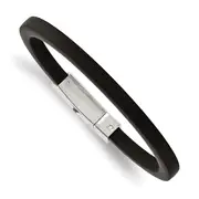 Stainless Steel Chisel Polished Black Rubber 8.5 Inch Bracelet