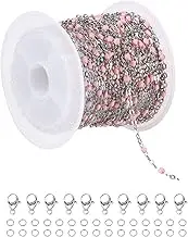 uxcell Stainless Steel Bead Chain, 16.4 Feet/5M Enamel Beaded Jewelry Link Cable Chains Spool Kit for Jewelry Making, Necklace, Bracelets, DIY Crafts (Silver/Pink, Pack of 1)