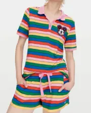 NEW PETER ALEXANDER MICKEY MOUSE STRIPED PJ SET POLO TOP & SHORTS XXS RRP$129.90