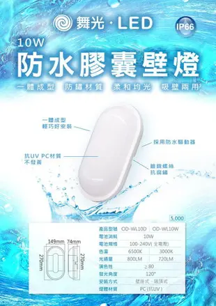 免運舞光 LED 10W 防水 吸頂燈 壁燈 防水膠囊壁燈 OD-WL10D OD-WL10W 防水吸頂燈 防水壁燈 好商量~