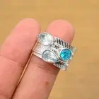 Blue Topaz With Opal Ring Spinner Handmade 925 Sterling Silver Ring Gift For Her