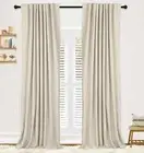 MIULEE Linen Texture Curtains Solid 100% Blackout Beige 52"x90" 2 Panels