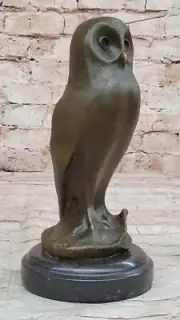 THE OWL ART DECO, BEAUTIFUL BRONZE STATUE SCULPTURE ON MARBLE REAL BRONZE STATUE