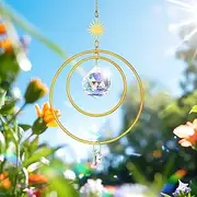 H&D HYALINE & DORA Gold Crystals Suncatcher Crystal Moon Sun Catchers Indoor Window Suncatchers Rainbow Maker Glass Ball Prism Sun Catcher with 2 Brass Circles