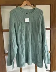 NEW AMERICAN EAGLE Whoa So Soft Cable Knit Sweater In Softest Jade XL