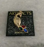 Beautiful NOS W Tag Gold Tone Rhinestone Exotic Artifacts Bird Brooch Pin
