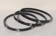 Set of 3 Mia Girl Bangle Bracelets Black W/Silver Tone Stars 2 1/2" Diameter