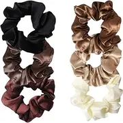 6 Pack Satin Hair Scrunchies, Softer Than Silk Scrunchies for Hair, Satin Scrunchies for Girls & Stylish Satin Hair Ties for Women, Cute Satin Hair Scrunchie for Styling