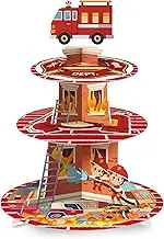 Firefighter Party Decoration Cupcake Stand, Firefighter Birthday Party Decorations - 3 Tier Fire Truck Cupcake Tower, Fire Fighter Theme Cake Holder Dessert Stand for Firetruck Birthday Decorations