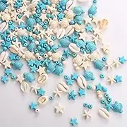 HERZWILD 344Pcs Turquoise Sea Turtle Beads Blue and White Starfish Beads Tortoise Turtle Charms Summer Beach Animal Spacer Bead Shell Bead for Jewelry Making DIY Bracelet Necklace (8 Strings)