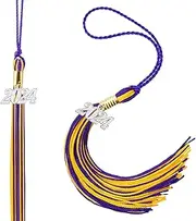 [Deovige] 2024 Graduation Tassel, 2 PCS Graduation Cap Tassel Charm, 2024 Purple Gold Tassel Graduation with 2024 Year Silver Date Charms for Graduate Parties Ceremonies Souvenir, Graduation Hat Decoration