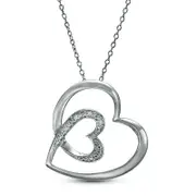Natural Diamond Accent Double Tilted Heart Pendant in Sterling Silver