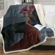 Fantasy Art Beautiful Autumn Dragon Princess with Her Horse Throw Blanket