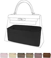 DGAZ Purse Bag Organizer Insert, Silk, Luxury Handbag Tote in Bag Shapers, Fits Kelly mini I/mini II /20/25/28/32/35/40/42/50 Bags (Black, KL25, Retourne)