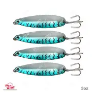 4pcs Fish WOW! 3oz Casting Spoons Jig Crocodile w/ 3x Treble hook Blue Mackerel
