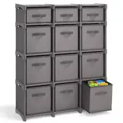 12 Cube Storage Organizer, Gray Storage Cubes Organizer Shelves, Sturdy Cubbies