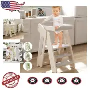 Space-Saving Toddler Step Stool - Easy 10-Minute Assembly Kitchen Helper in Grey