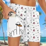 Men's Funny Duck Sailboat Lined Shorts 2 in 1 Board Shorts Swim Shorts Mid Waist Hawaiian Vacation Beach Wear Side Pockets With Compression Liner Elastic Draws