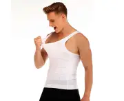 Bonivenshion Men's Compression Shirt Shapewear Slimming Body Shaper Vest Weight Loss Tank Top Undershirt-White