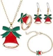 [Bydezcon] Christmas Jewelry For Female Elk Necklace Earrings Tree Snowman Santa Earring Hand Chain Birthday Kits