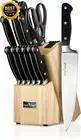 13Pc German Stainless Steel Knife Set w/ 6 Steak Knives & Scissors, Wooden Block