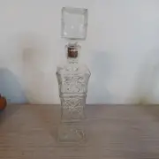 Vintage Whiskey Decanter Starburst Glass Liquor Square Bottom Bottle Wine Bar