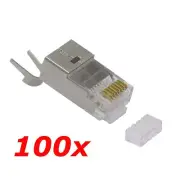 100 Pack - CAT7 RJ45 8P8C Shielded 3-Piece Crimp-On Connector Plugs Ends