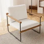 jiexi 25.2in Modern Boucle Fabric Accent Chair with Arms for Living Room, Modern Tufted Single Sofa for Bedroom, Upholstered Reading Comfy Armchair, with Metal Frames